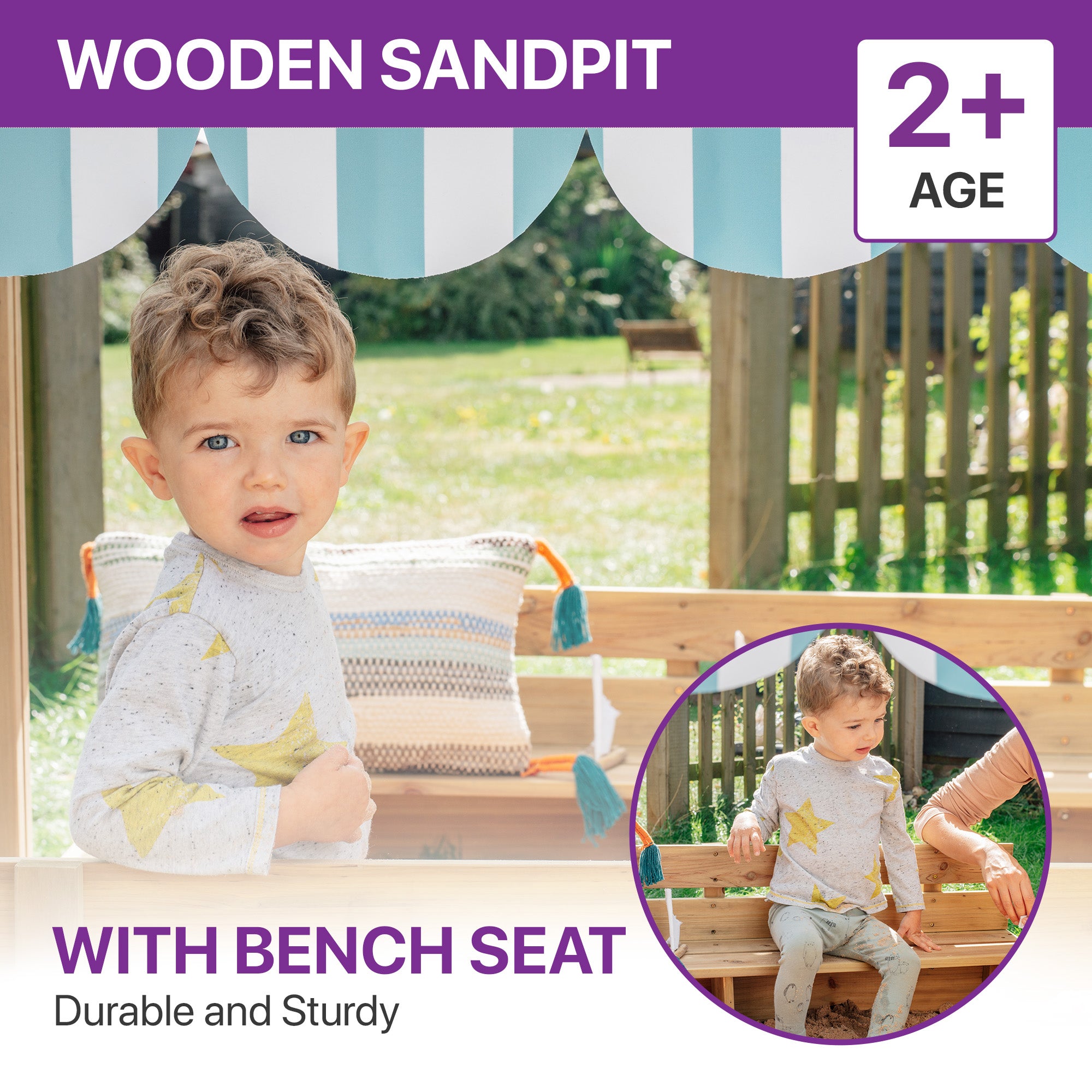 Plum Wooden Large Sandbox with Cover - Outdoor Octagon Sand Box for Kids, Toddler Sensory Toys
