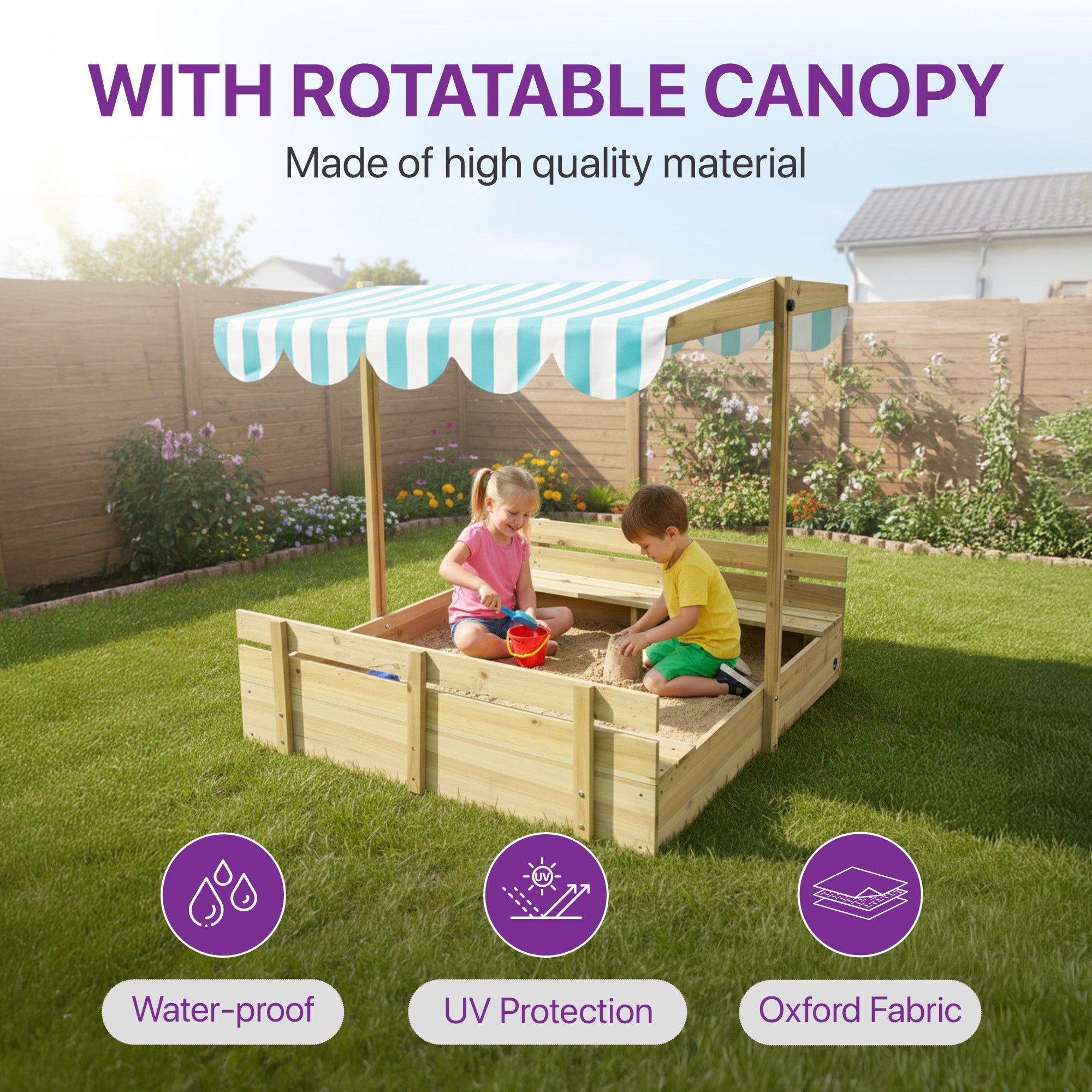 Plum Wooden Large Sandbox with Cover - Outdoor Octagon Sand Box for Kids, Toddler Sensory Toys