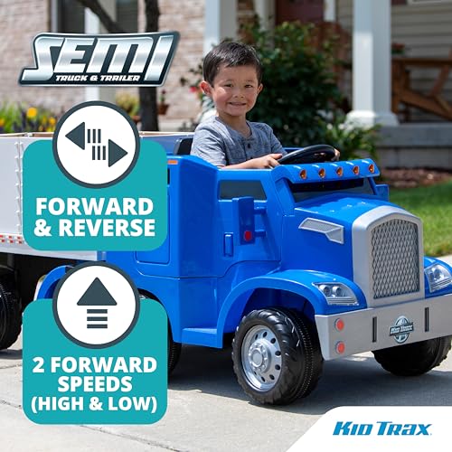 Kid Trax 12V Semi Truck Ride On Toys w/Detachable Cargo Trailer