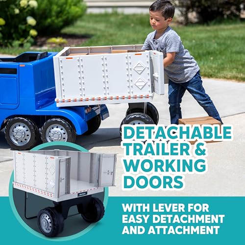 Kid Trax 12V Semi Truck Ride On Toys w/Detachable Cargo Trailer