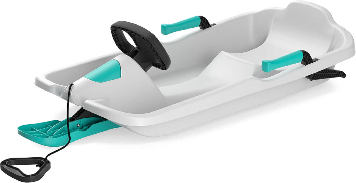 Kids' Toboggan Snow Sled, Lightweight Plastic, Tow Strap & Brakes