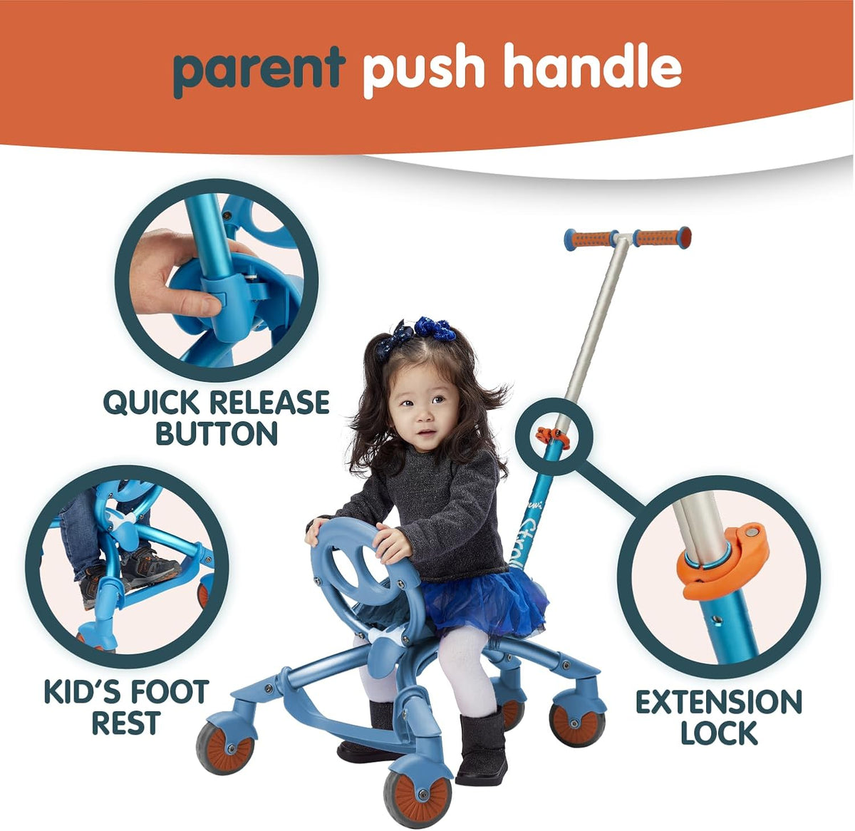 Pewi Stroll Walking Ride-On Toy with Push Handle, Indoor & Outdoor