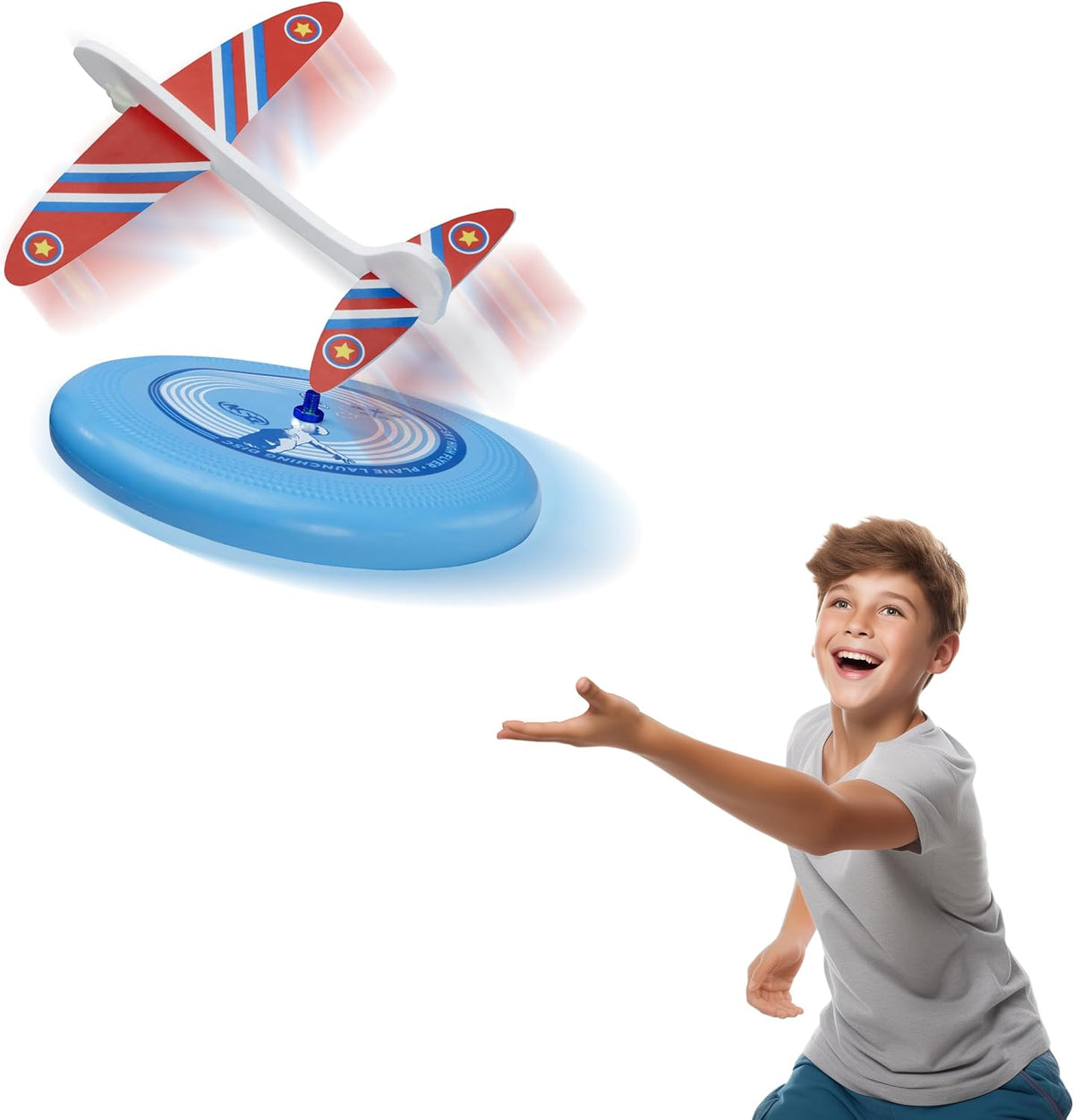 Sky High Flyer Flying Disc Airplane Launcher Toy, Ages 8+