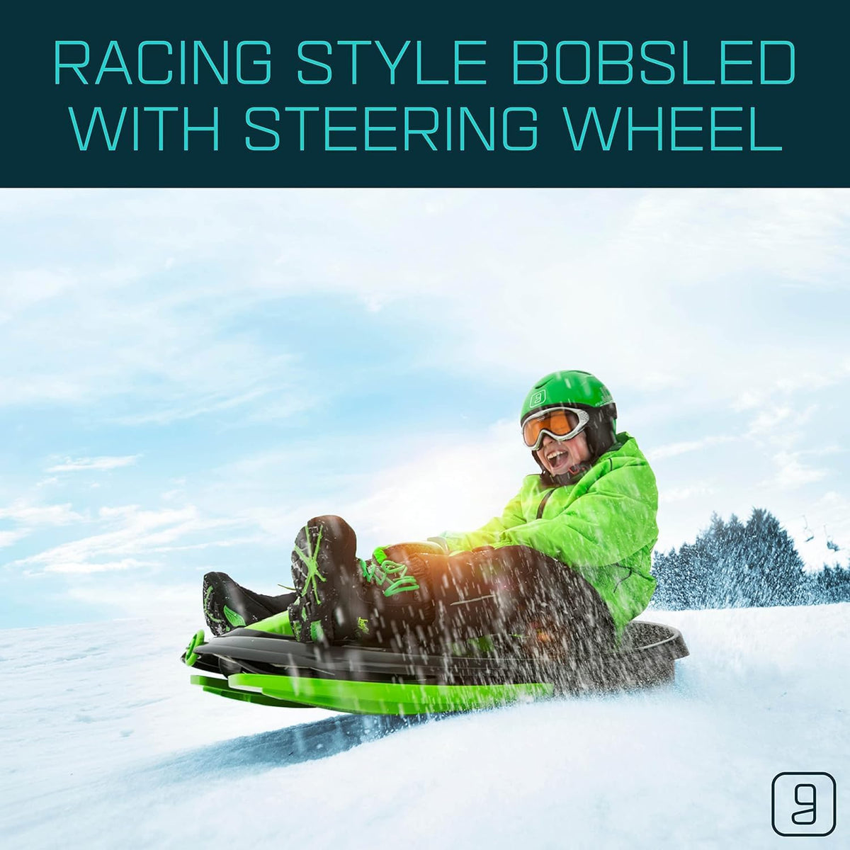 Gizmo Riders Snow Sled for Kids & Adults, Steering Wheel, Anti-Slip Seat, Brake, 260lb