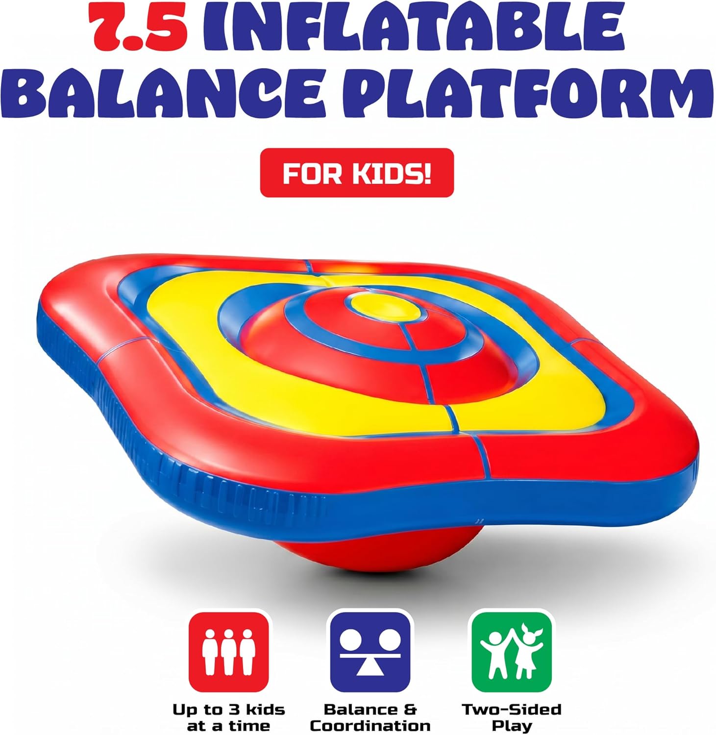 Playland 7.5 FT Inflatable Balance Platform for Kids – Bullseye Wobble Bounce Pad