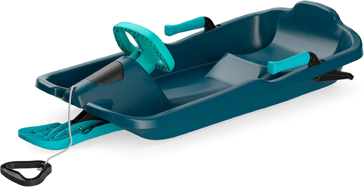 Kids' Toboggan Snow Sled, Lightweight Plastic, Tow Strap & Brakes