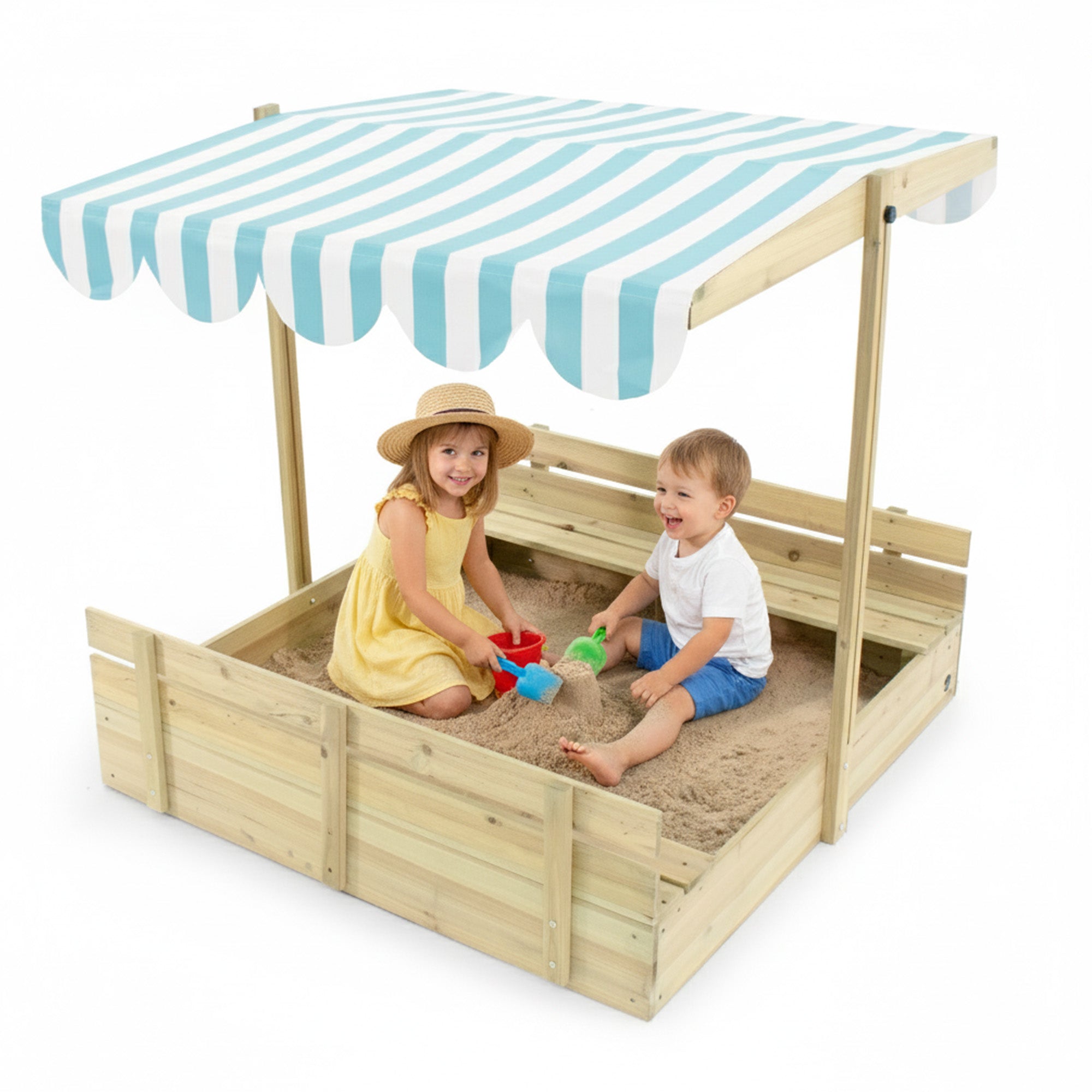 Plum Wooden Large Sandbox with Cover - Outdoor Octagon Sand Box for Kids, Toddler Sensory Toys