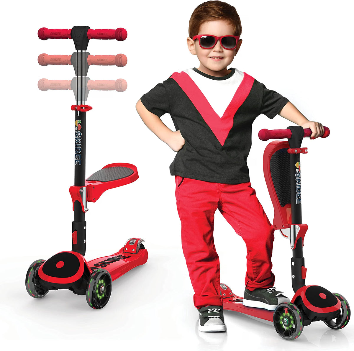 SKIDEE Kids 3-Wheel Scooter, Foldable, Adjustable, LED Light Wheels