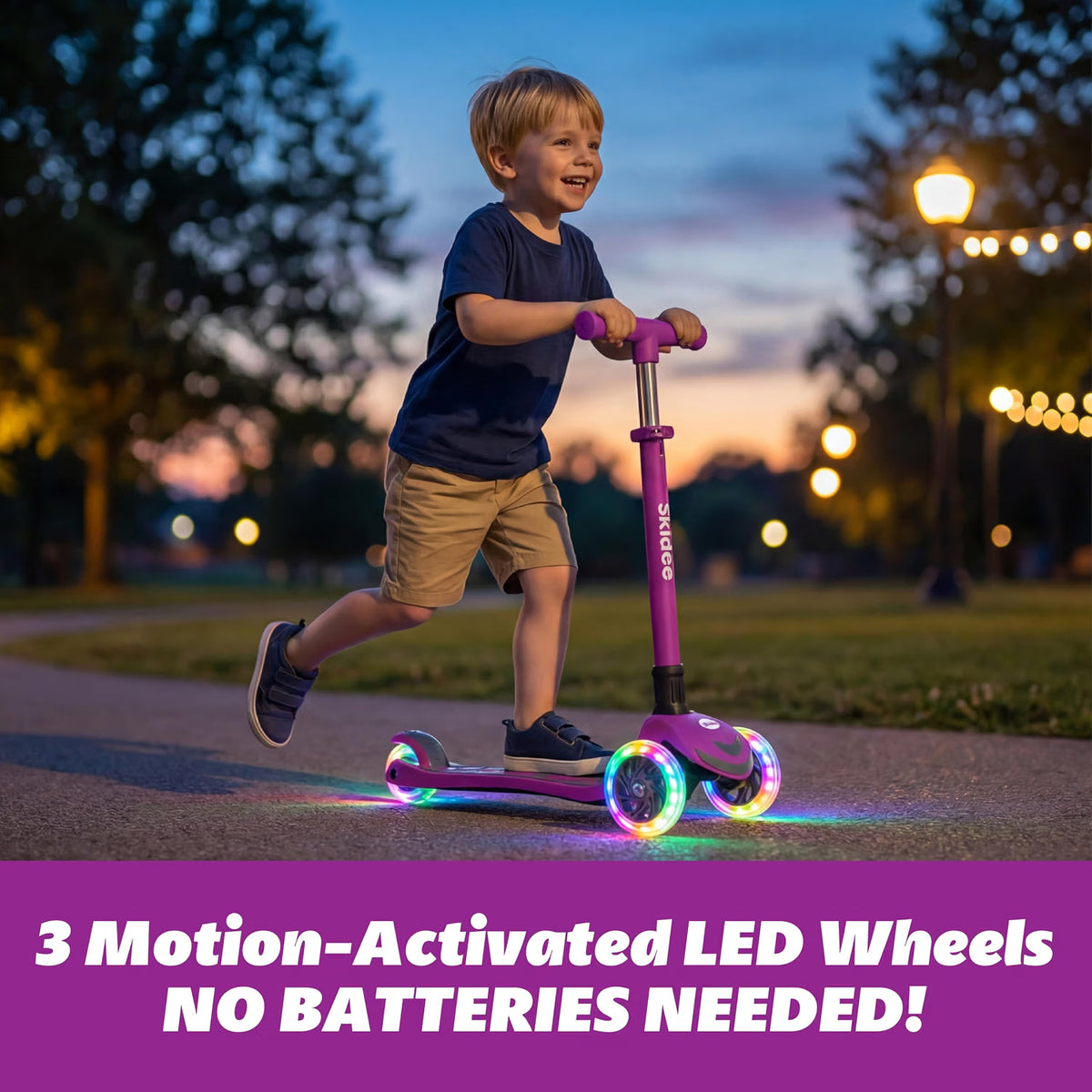 SKIDEE Kids 3-Wheel Scooter, Foldable, Adjustable Height, LED Wheels