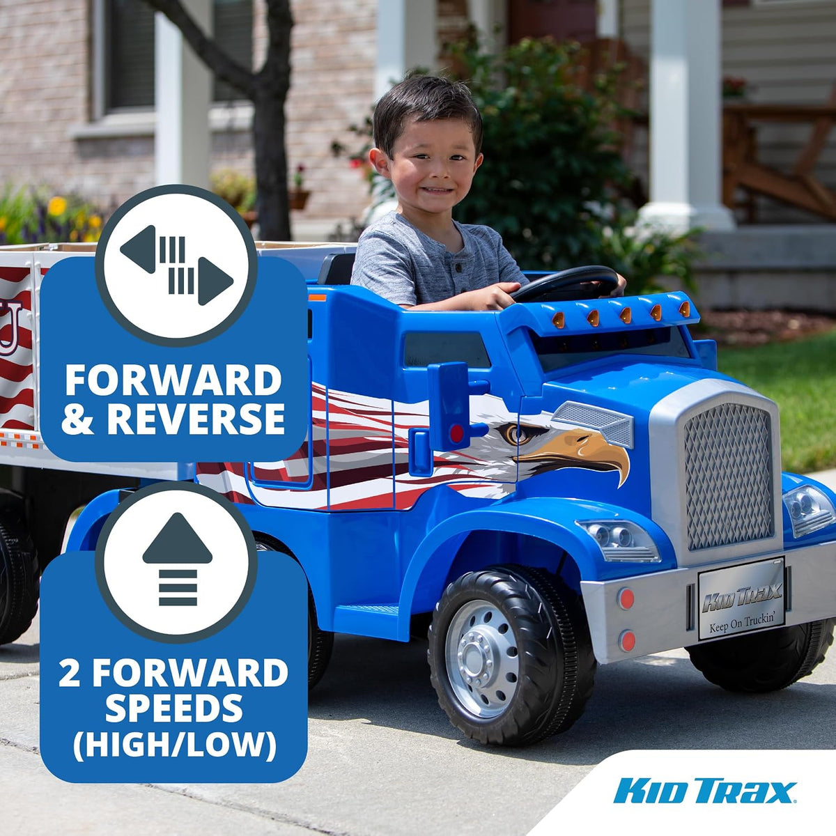 Kid Trax 12V Semi Truck Ride On Toys w/Detachable Cargo Trailer