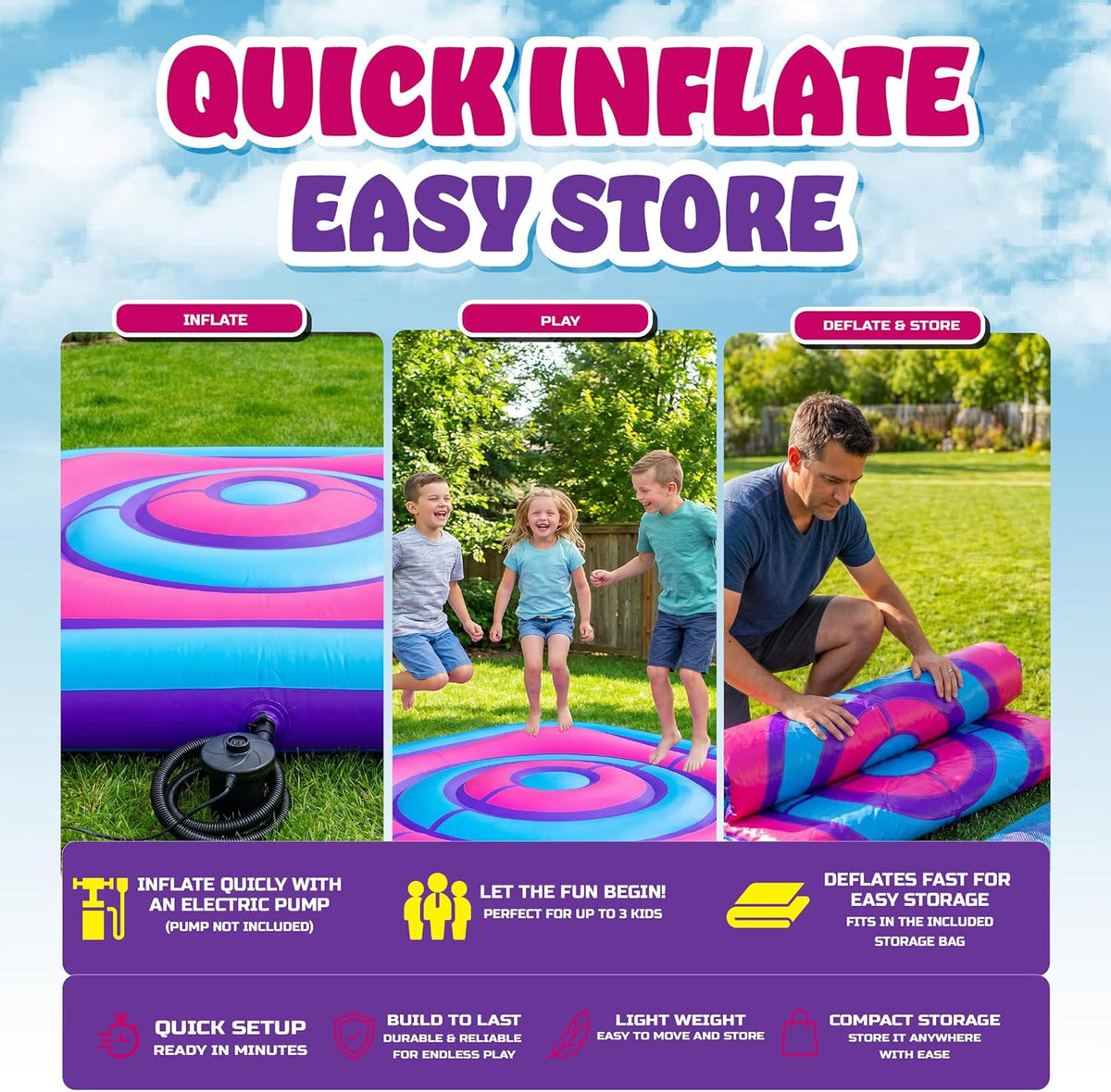 Playland 7.5 FT Inflatable Balance Platform for Kids – Bullseye Wobble Bounce Pad
