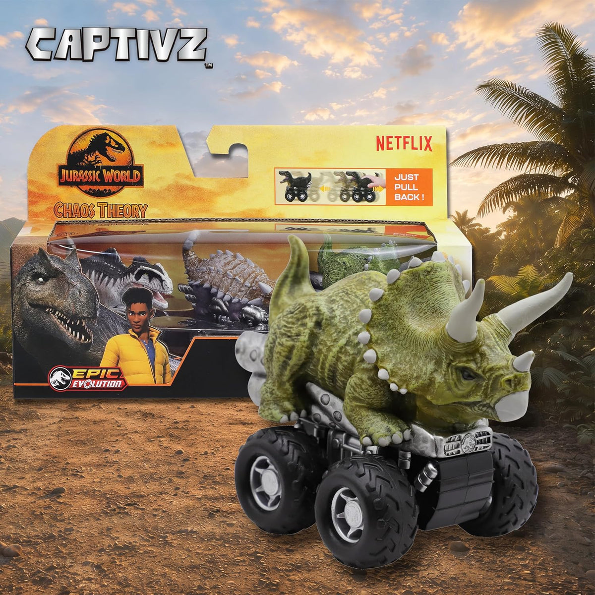 Jurassic World Chaos Theory Zoom Riders, 3 Surprise Eggs in 1 Box Dinosaur Toys for Kids 3+