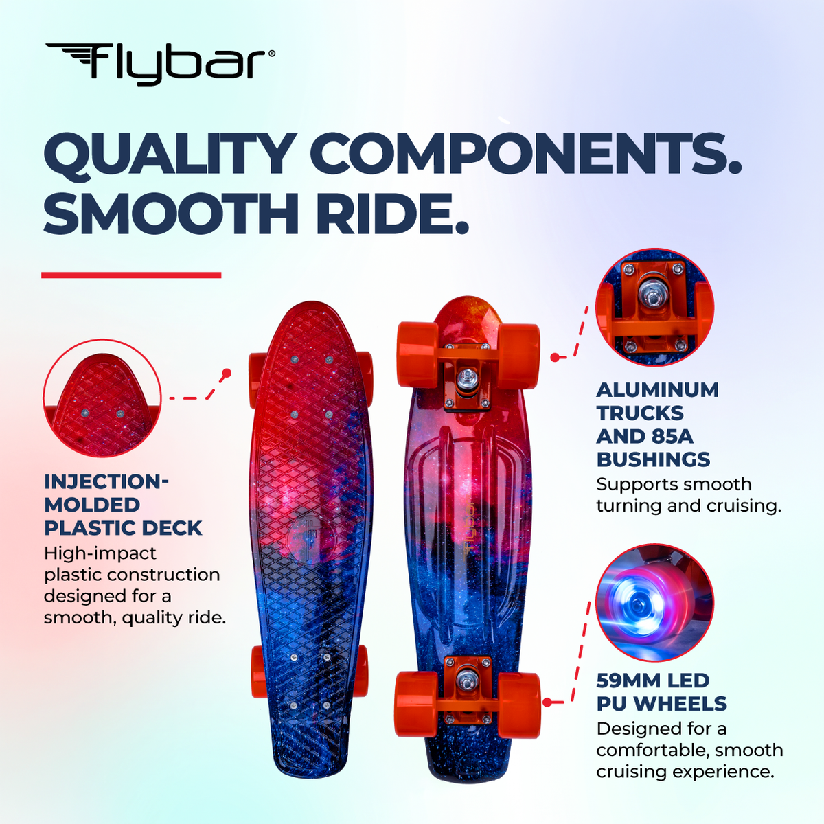 Flybar 22 Inch Kids Skateboard – Mini Cruiser Skateboards for Kids Ages 6-12, Outdoor Toys, Lightweight, Durable, Non-Slip Deck, ABEC-7 Bearings, Holds up to 175 lbs