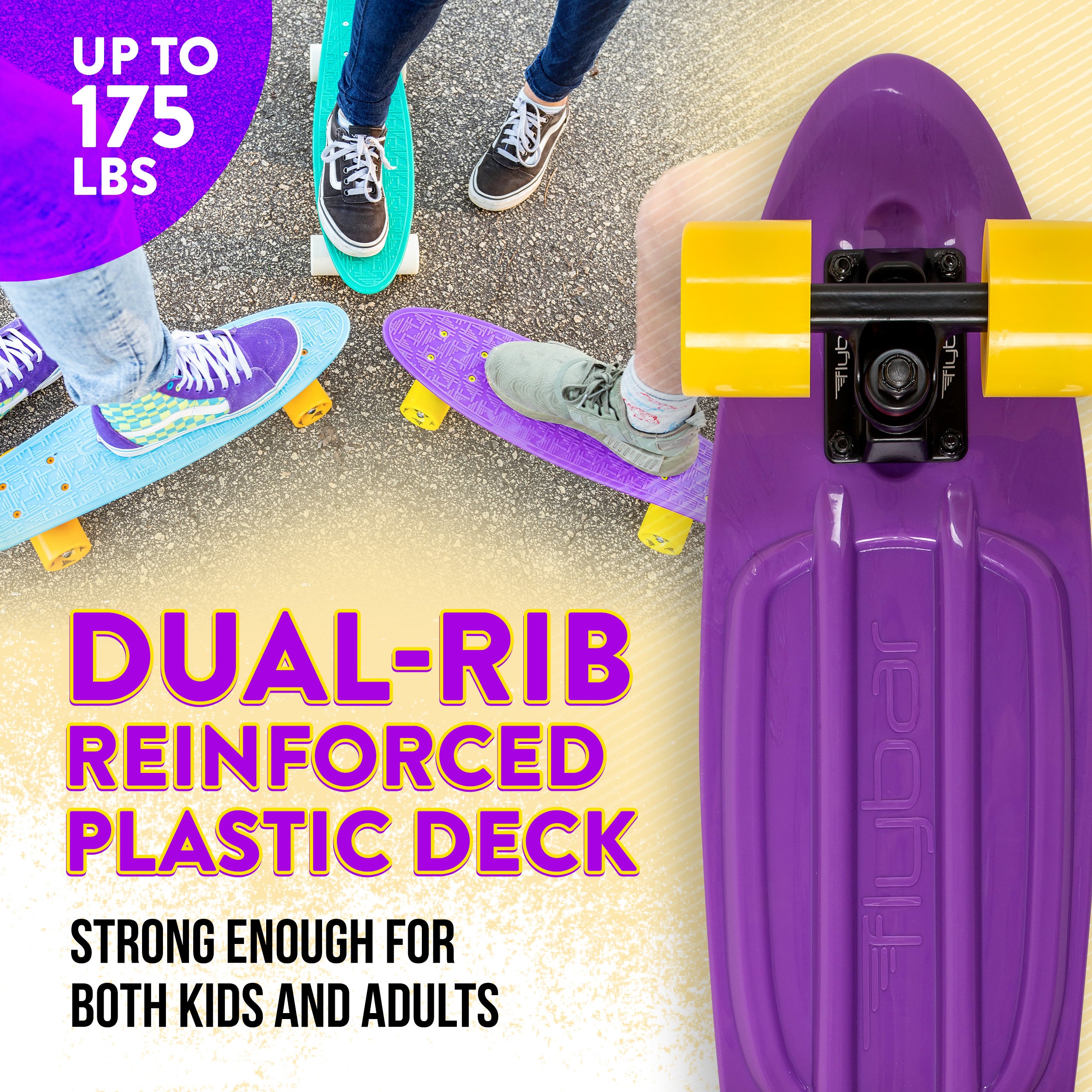 Flybar 22 Inch Kids Skateboard – Mini Cruiser Skateboards for Kids Ages 6-12, Outdoor Toys, Lightweight, Durable, Non-Slip Deck, ABEC-7 Bearings, Holds up to 175 lbs
