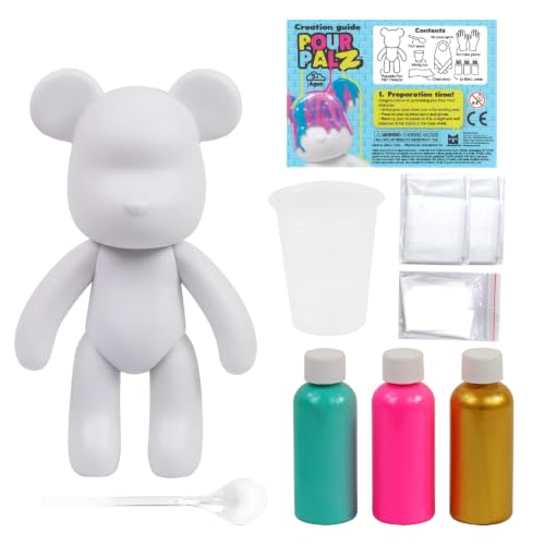 Pour Palz Keychain Pouring Mini Paint Bear Craft DIY Kit, Personalized Bear Keepsake