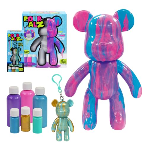 Pour Palz Keychain Pouring Mini Paint Bear Craft DIY Kit, Personalized Bear Keepsake