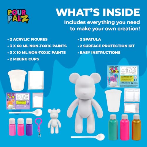 Pour Palz Keychain Pouring Mini Paint Bear Craft DIY Kit, Personalized Bear Keepsake