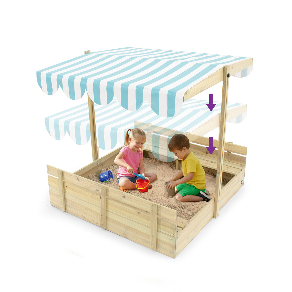 Plum Wooden Large Sandbox with Cover - Outdoor Octagon Sand Box for Kids, Toddler Sensory Toys