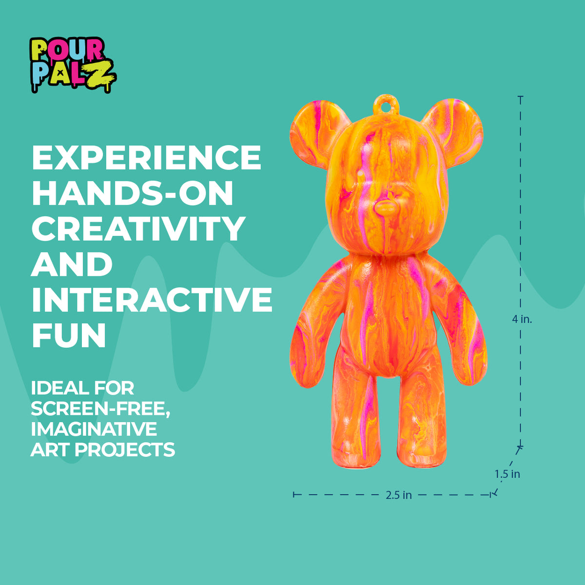 Pour Palz Keychain Pouring Mini Paint Bear Craft DIY Kit, Personalized Bear Keepsake