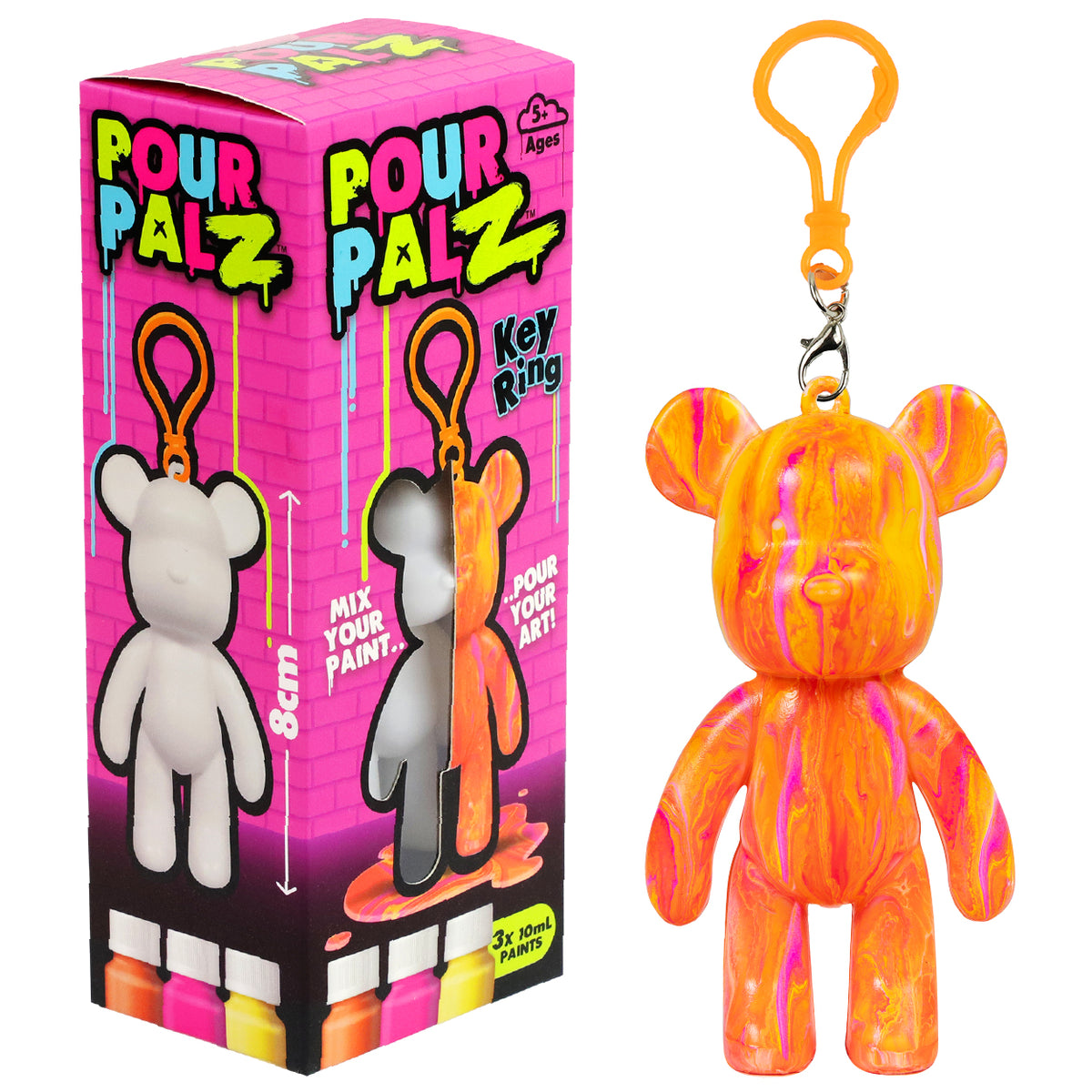 Pour Palz Keychain Pouring Mini Paint Bear Craft DIY Kit, Personalized Bear Keepsake