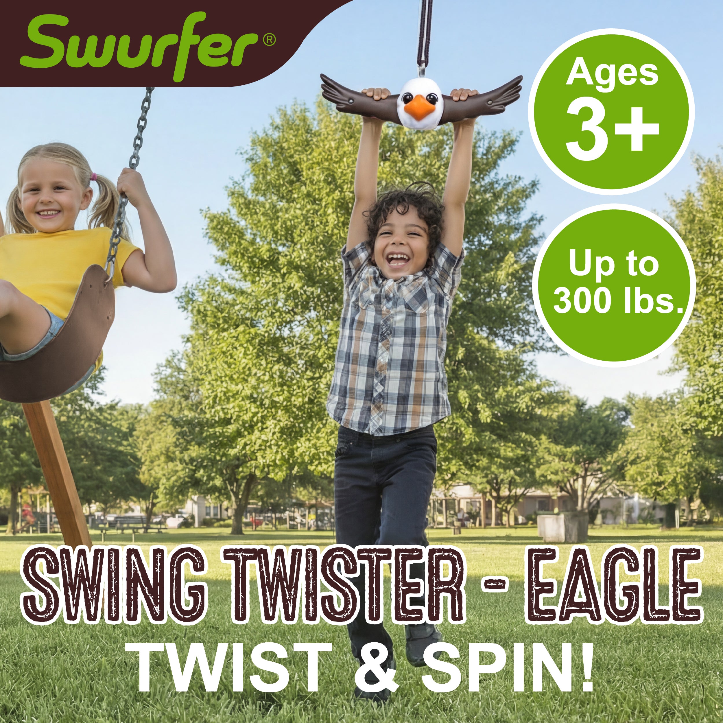 Swurfer Ninja Twister Swing Spins Set - 360° Twist Spin Toy, Swing Set Accessories for Backyard, Kids Outdoor Toys, Playground Hang Toys, Easy Install, Adjust Height, Durable, Up to 300lbs, Hawk