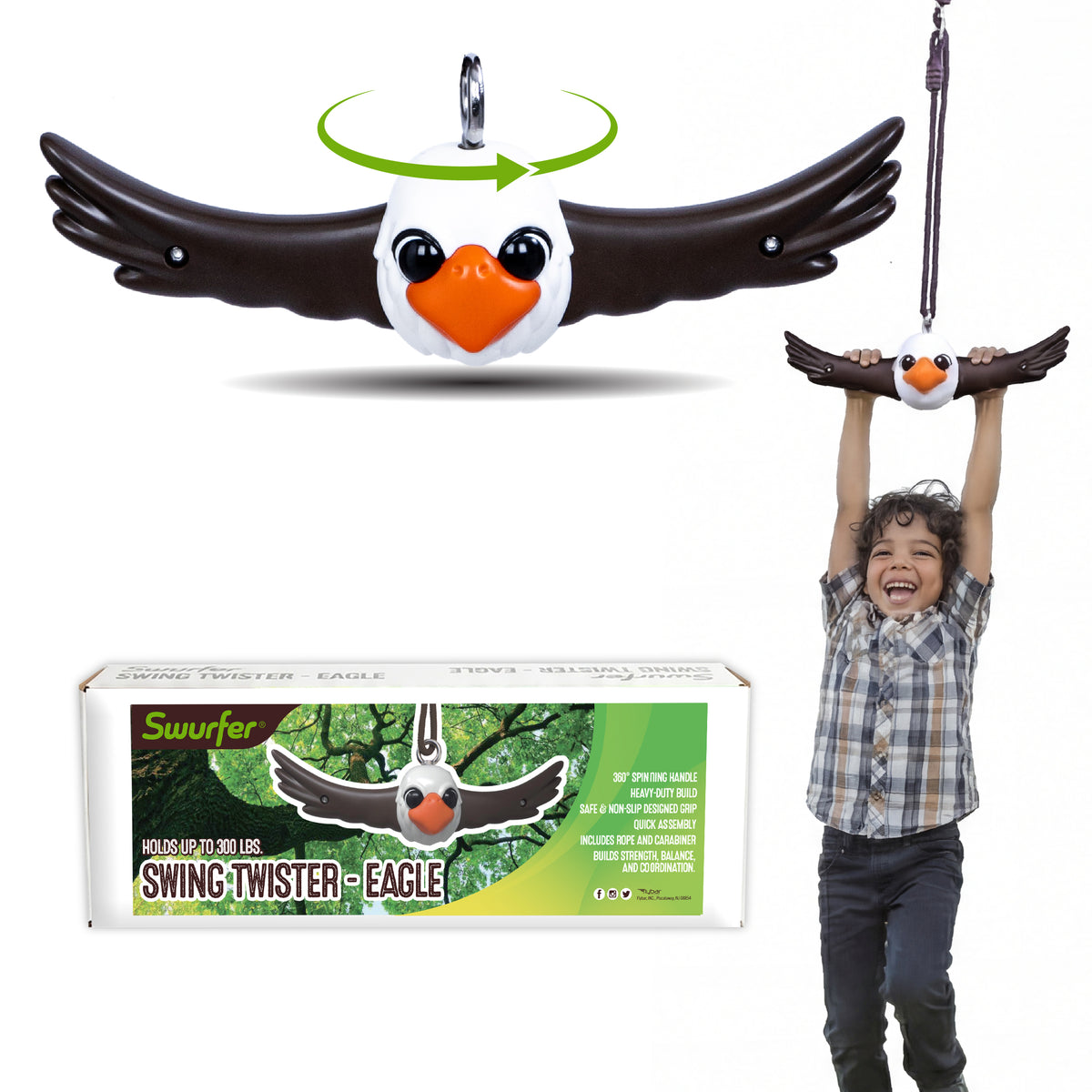 Swurfer Ninja Twister Swing Spins Set - 360° Twist Spin Toy, Swing Set Accessories for Backyard, Kids Outdoor Toys, Playground Hang Toys, Easy Install, Adjust Height, Durable, Up to 300lbs, Hawk