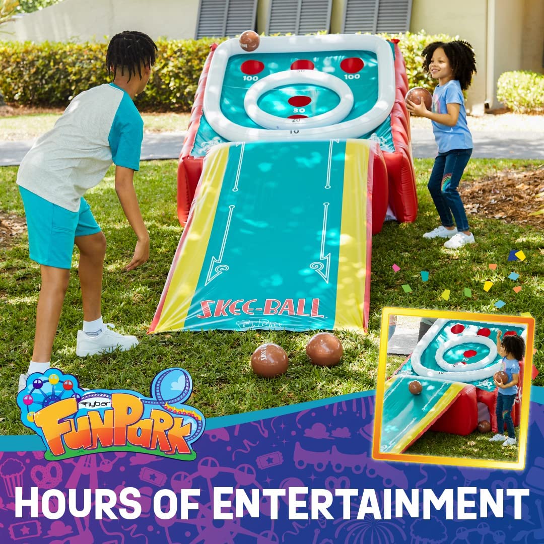 Flybar FunPark Giant Inflatable Skee‑Ball Game – 11 Ft. Long Arcade Toy with 4 Balls and Electric Air Pump for Backyard, Indoor or Outdoor Family Play; Active Game for Kids & Adults, Ages 6+
