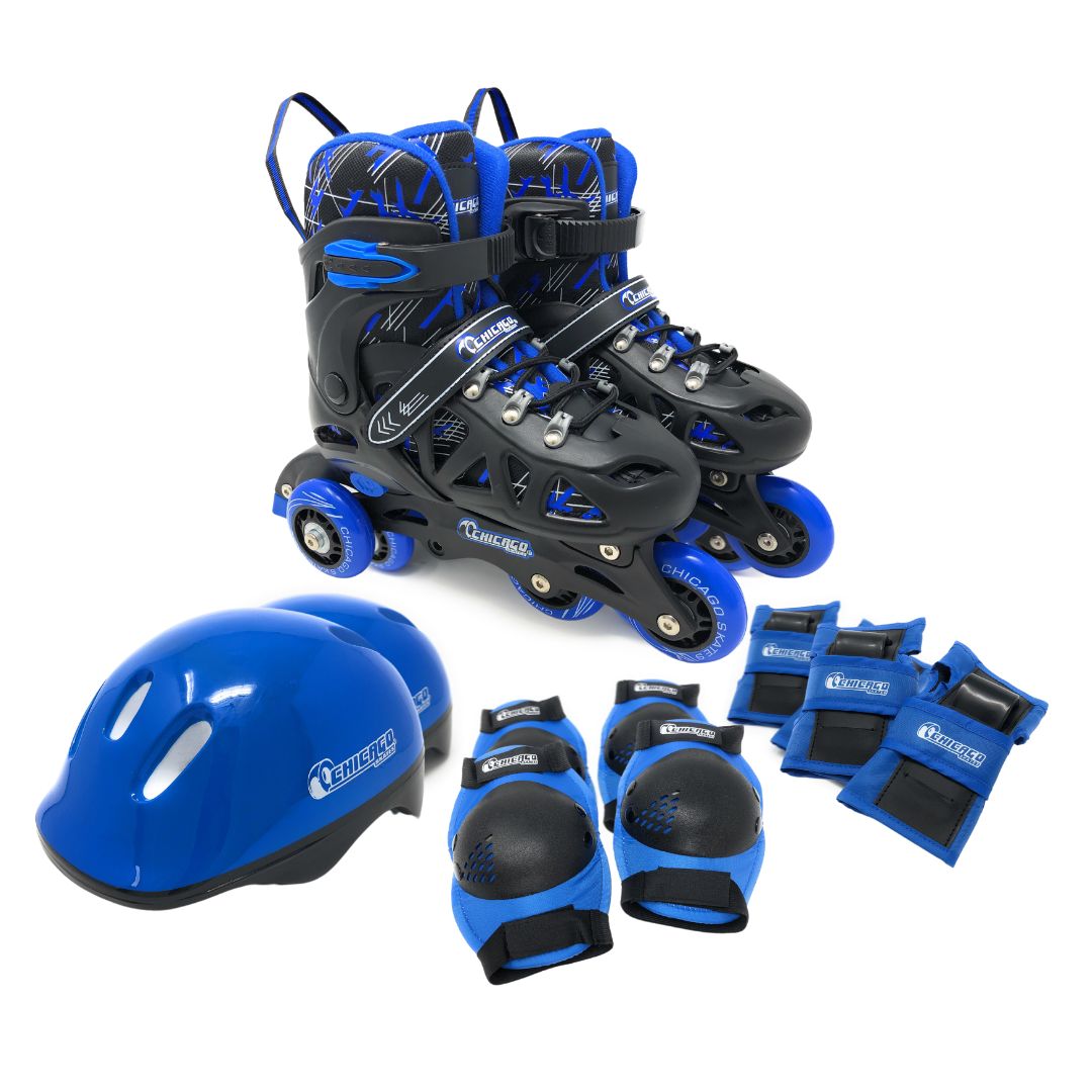 Chicago Skates 2-in-1 Adjustable Inline Training Skate Combo Set- Blue