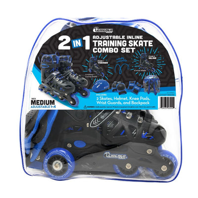 Chicago Skates 2-in-1 Adjustable Inline Training Skate Combo Set- Blue