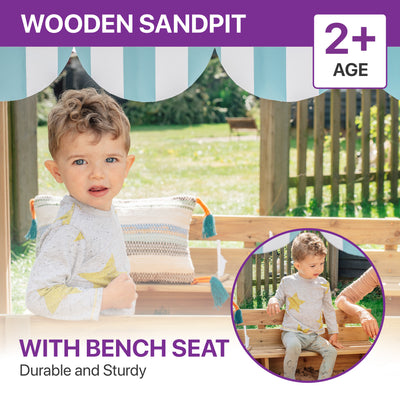 Plum Wooden Large Sandbox with Cover - Outdoor Octagon Sand Box for Kids, Toddler Sensory Toys