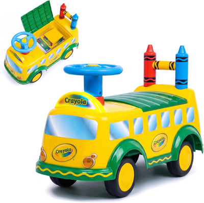 Waddle Crayola School Bus Ride-On Toy, Ages 2+, Lights & Sounds, 44lb