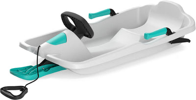 Kids' Toboggan Snow Sled, Lightweight Plastic, Tow Strap & Brakes
