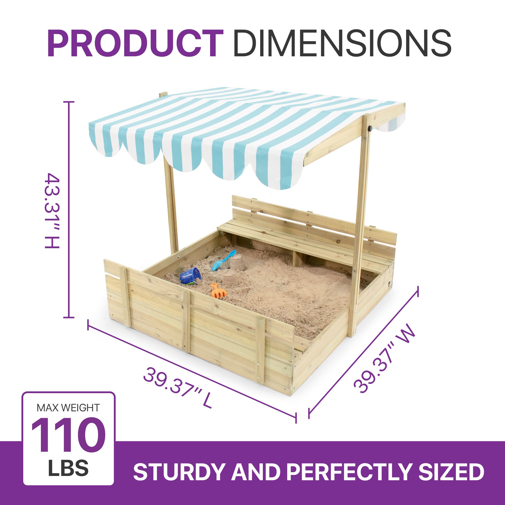 Plum Wooden Large Sandbox with Cover - Outdoor Octagon Sand Box for Kids, Toddler Sensory Toys