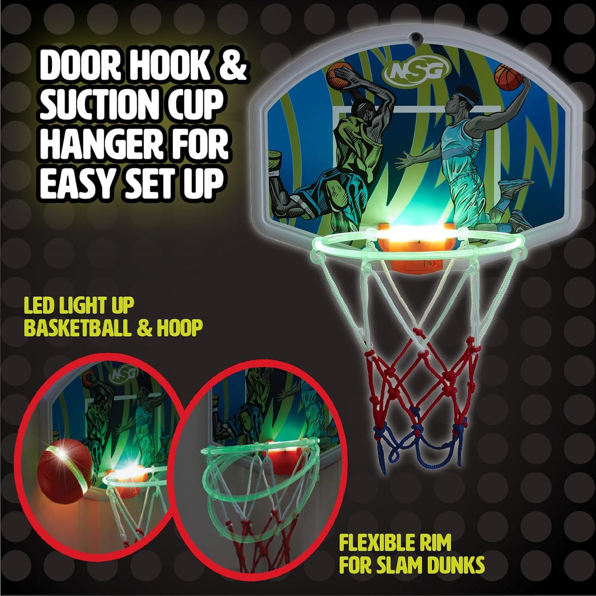 LED Light-Up Basketball Toy Set, Hoop & Basketball, Ages 4+