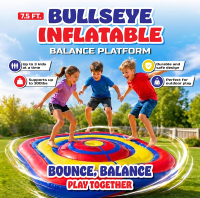 Playland 7.5 FT Inflatable Balance Platform for Kids – Bullseye Wobble Bounce Pad
