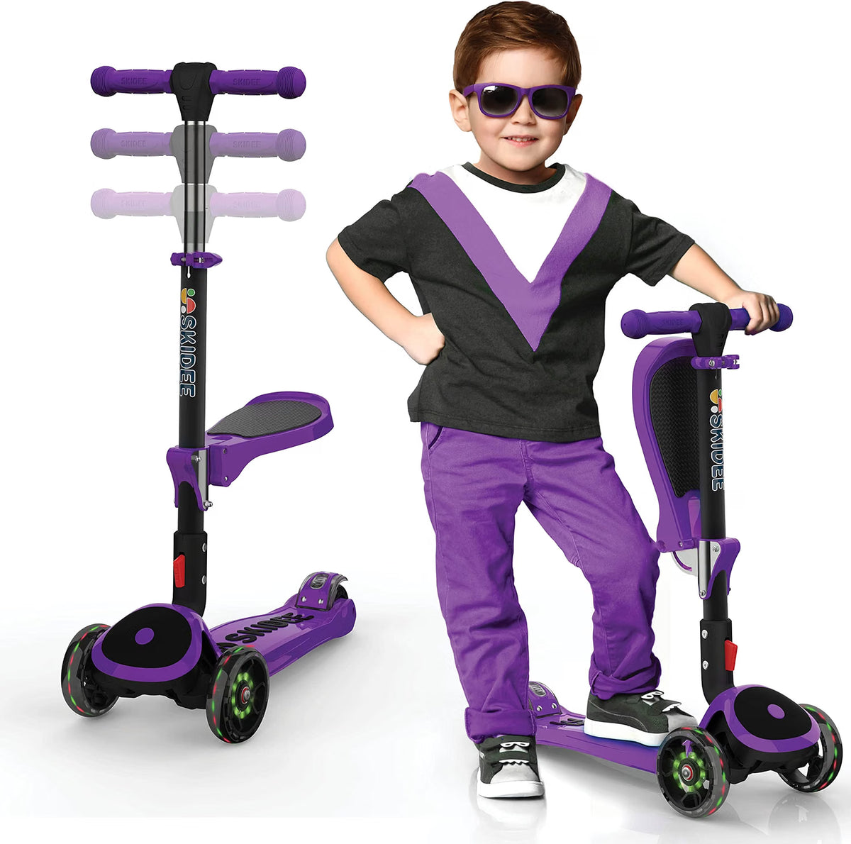 SKIDEE Kids 3-Wheel Scooter, Foldable, Adjustable, LED Light Wheels