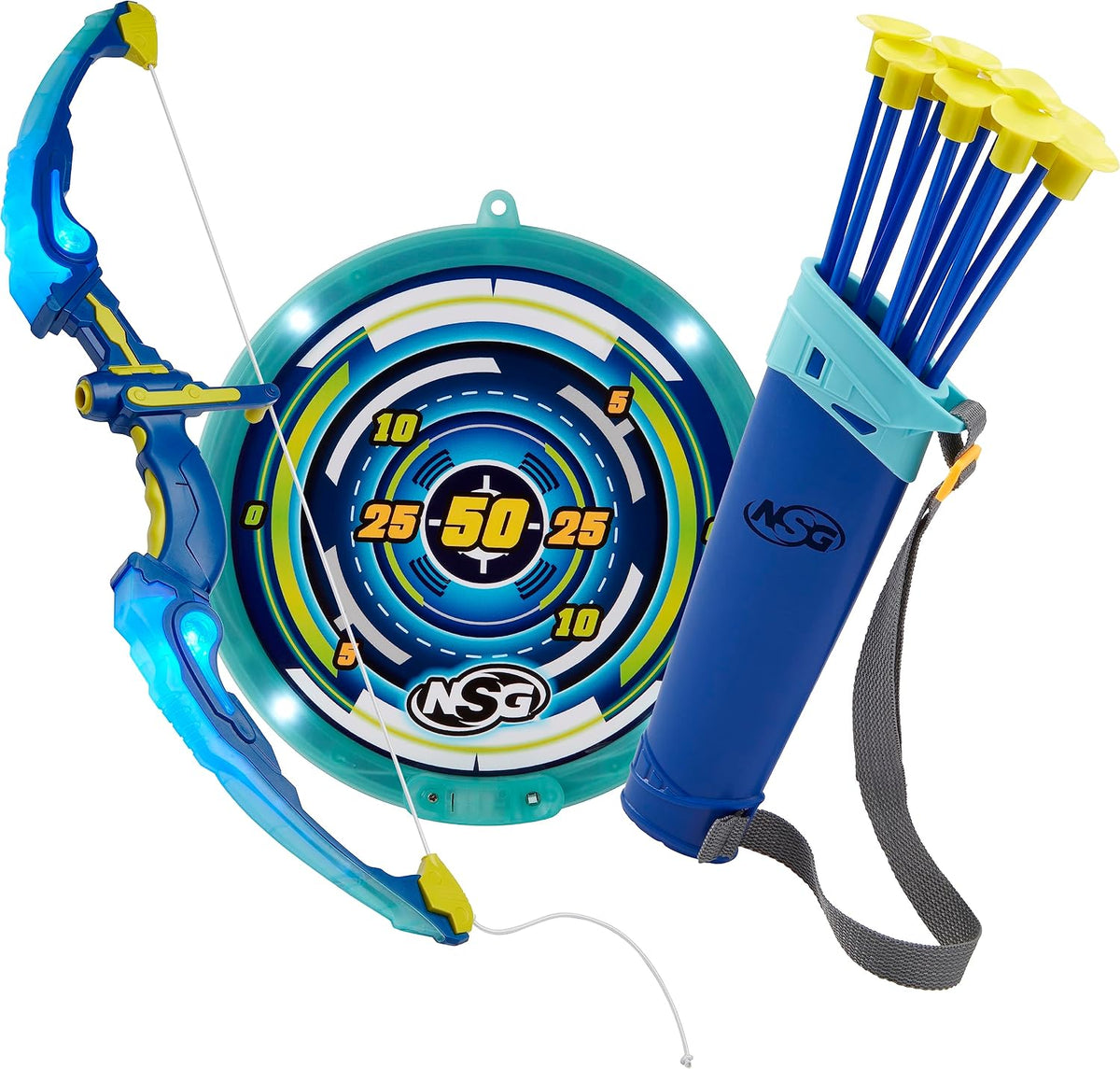 LED Light-Up Archery Bow & Arrow Set, 10 Suction Cup Arrows, LED Target, Ages 6+