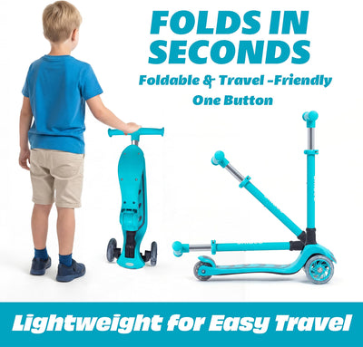 SKIDEE Kids 3-Wheel Scooter, Foldable, Adjustable Height, LED Wheels