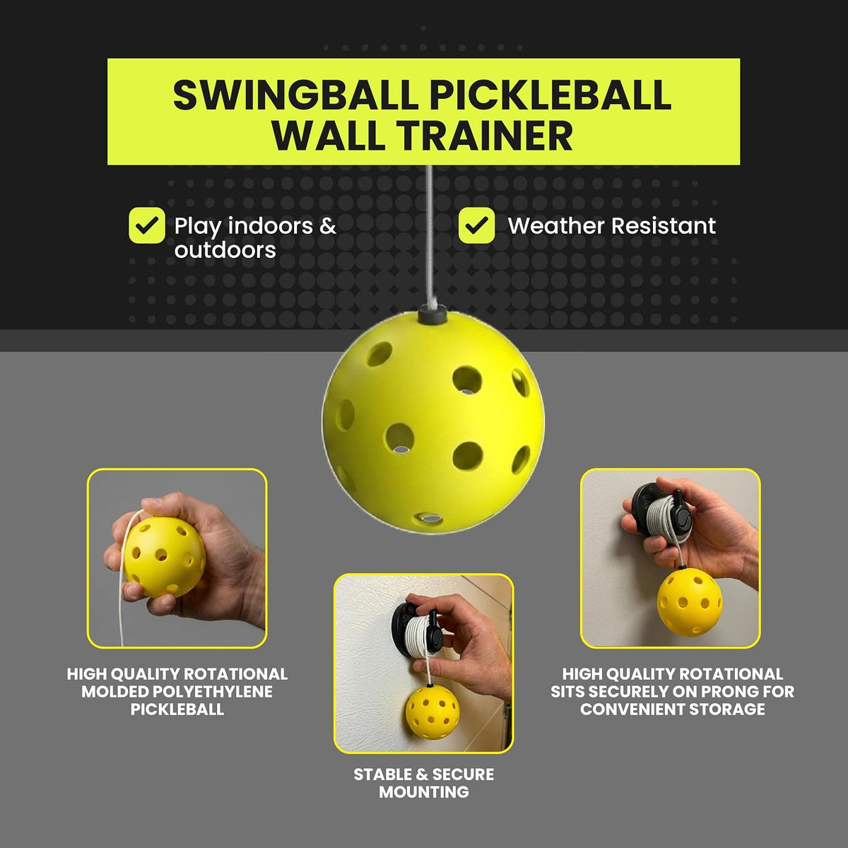 Swingball Pickleball Trainer, Wall-Mount Rebounder, Tethered Ball, Ages 6+