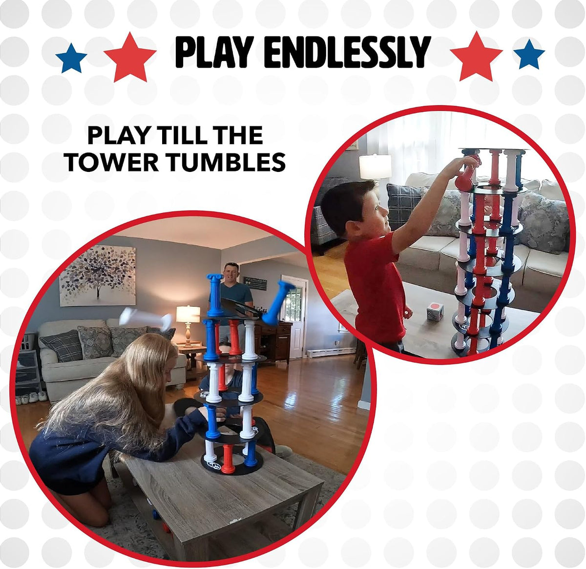 NSG Giant Tumbling Tower Game, 36 Pieces, Foam Dice & Storage Bag, Ages 5+