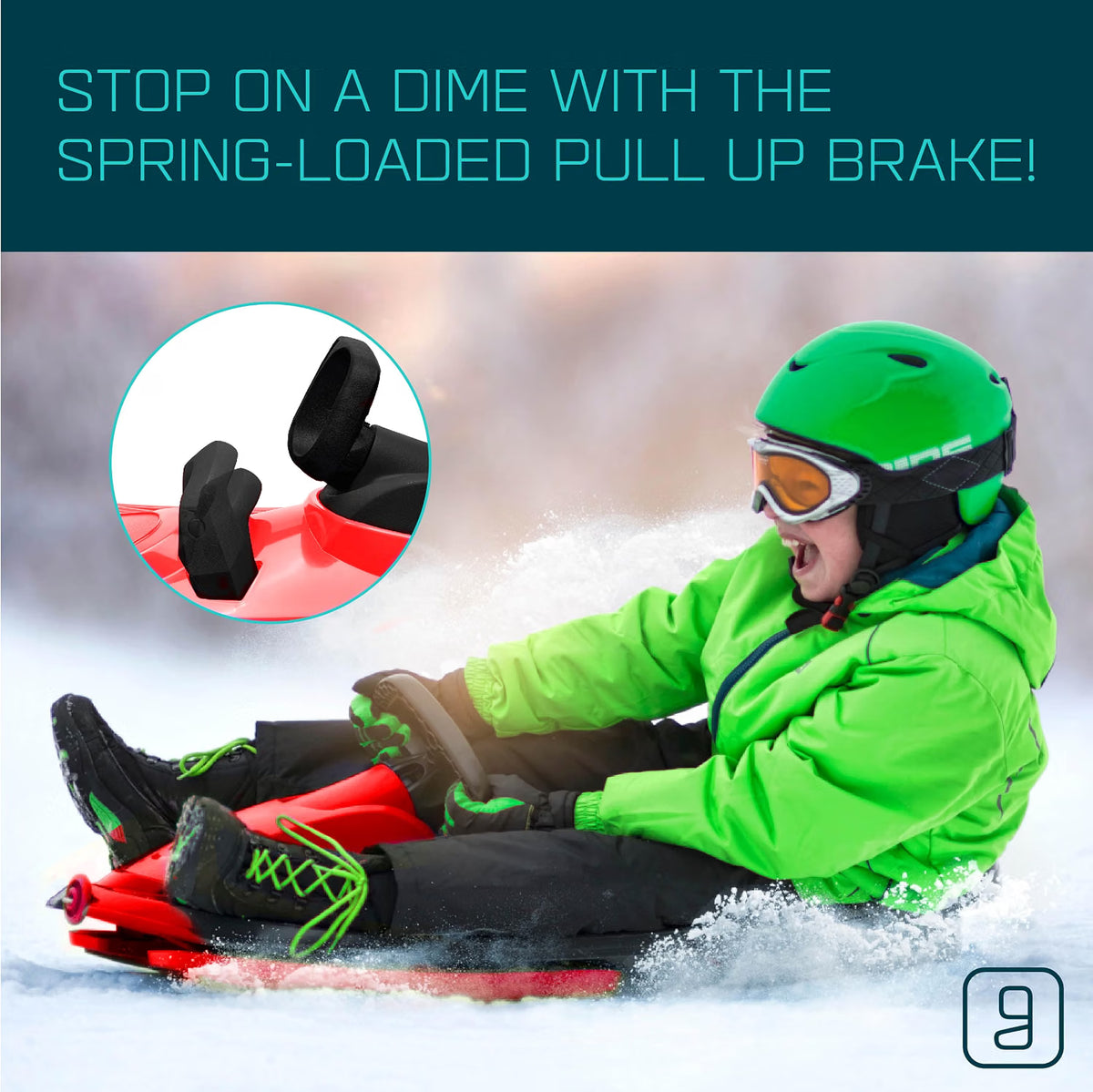 Gizmo Riders Snow Sled for Kids & Adults, Steering Wheel, Anti-Slip Seat, Brake, 260lb