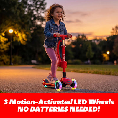 SKIDEE Kids 3-Wheel Scooter, Foldable, Adjustable Height, LED Wheels