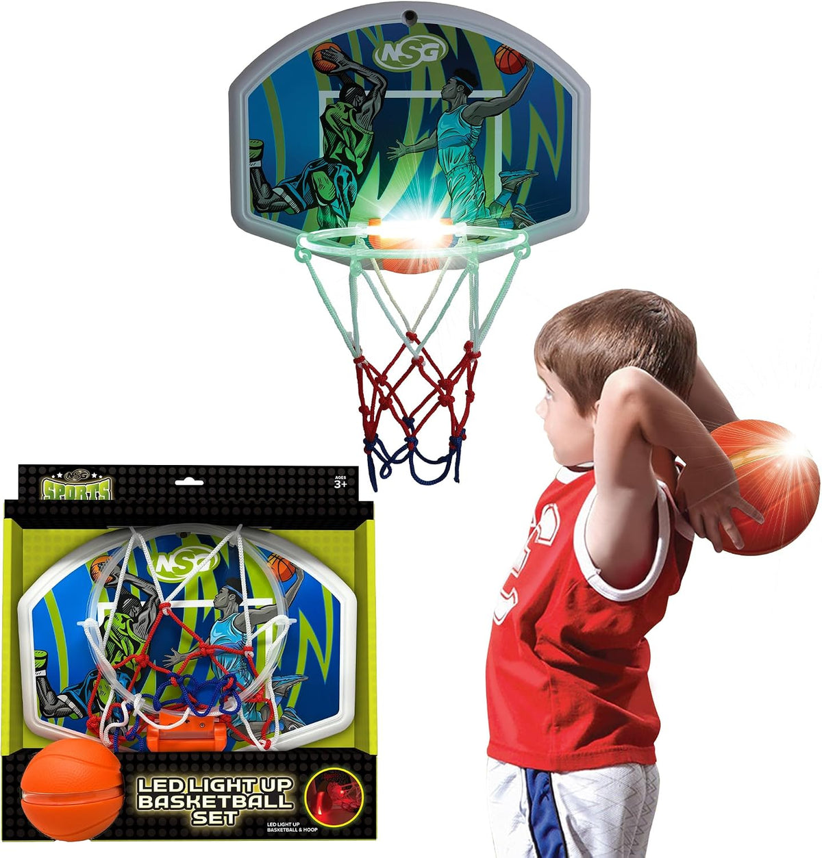 LED Light-Up Basketball Toy Set, Hoop & Basketball, Ages 4+