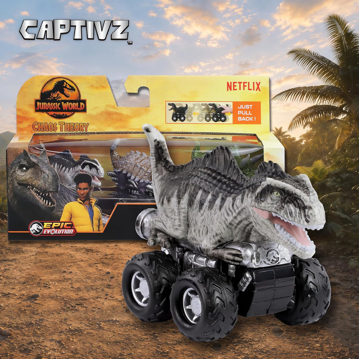 Jurassic World Chaos Theory Zoom Riders, 3 Surprise Eggs in 1 Box Dinosaur Toys for Kids 3+