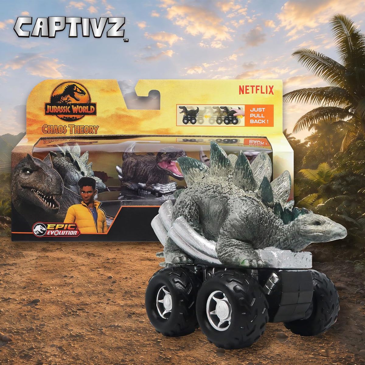 Jurassic World Chaos Theory Zoom Riders, 3 Surprise Eggs in 1 Box Dinosaur Toys for Kids 3+