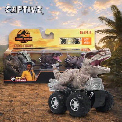 Jurassic World Chaos Theory Zoom Riders, 3 Surprise Eggs in 1 Box Dinosaur Toys for Kids 3+