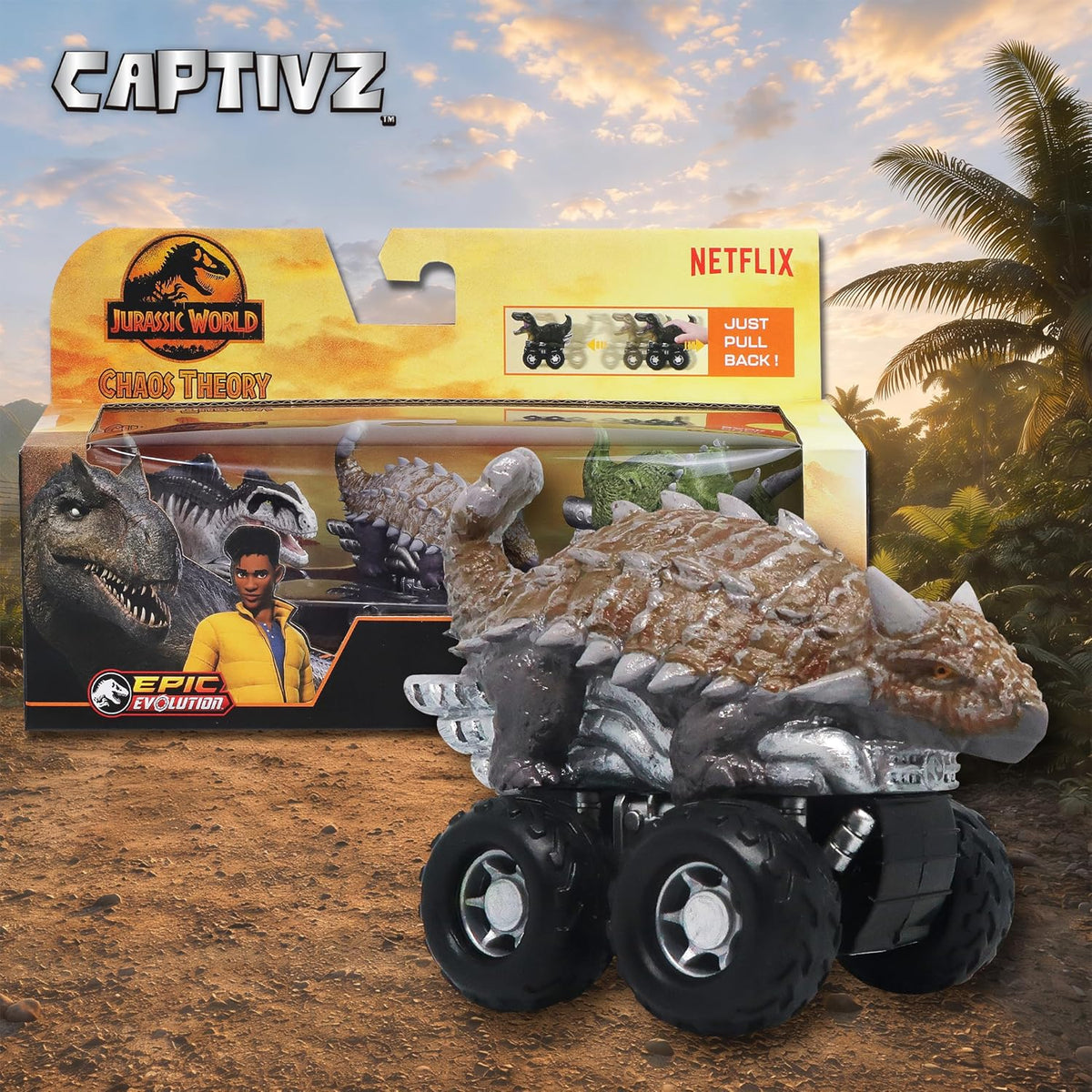 Jurassic World Chaos Theory Zoom Riders, 3 Surprise Eggs in 1 Box Dinosaur Toys for Kids 3+