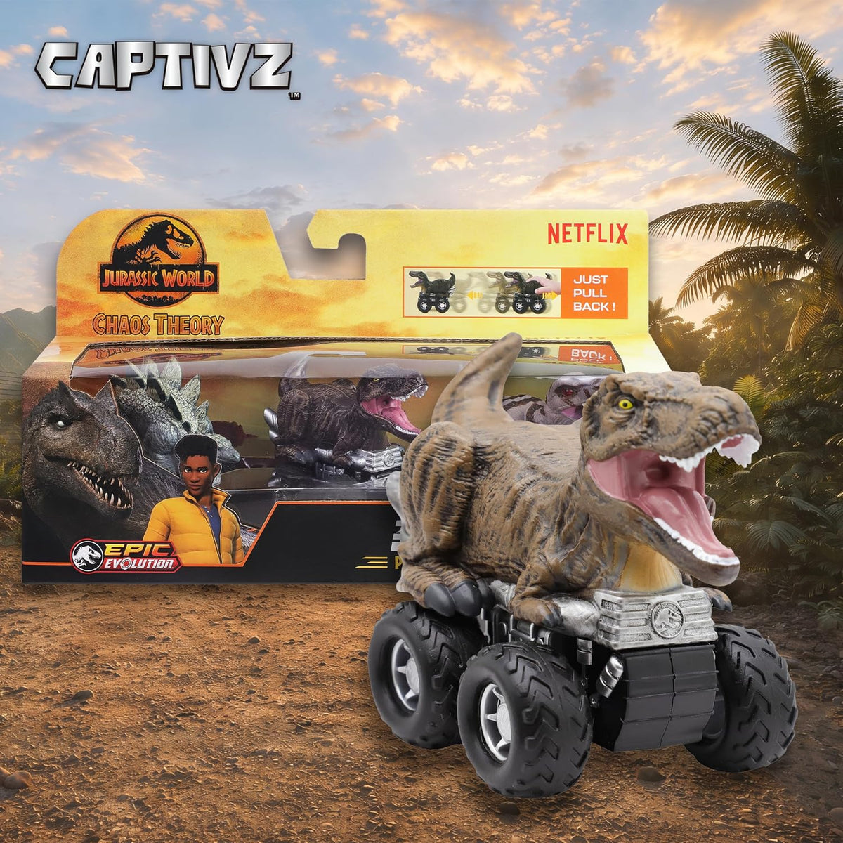 Jurassic World Chaos Theory Zoom Riders, 3 Surprise Eggs in 1 Box Dinosaur Toys for Kids 3+