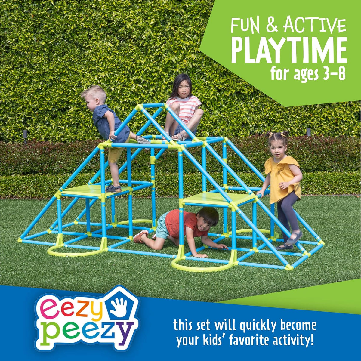 Mega Pyramid Monkey Bars Climbing Tower, Ages 3-8, Blue/Green