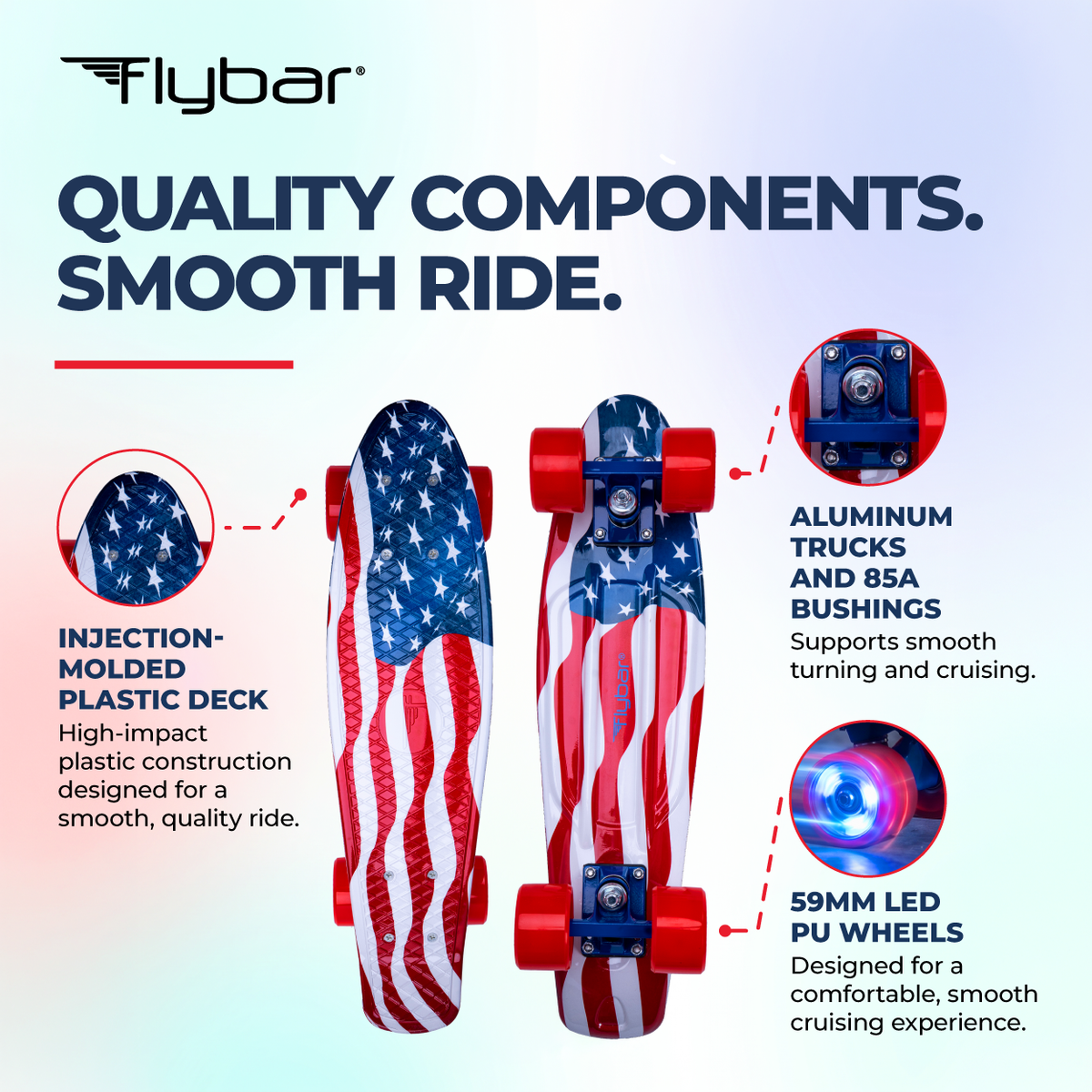 Flybar 22 Inch Kids Skateboard – Mini Cruiser Skateboards for Kids Ages 6-12, Outdoor Toys, Lightweight, Durable, Non-Slip Deck, ABEC-7 Bearings, Holds up to 175 lbs